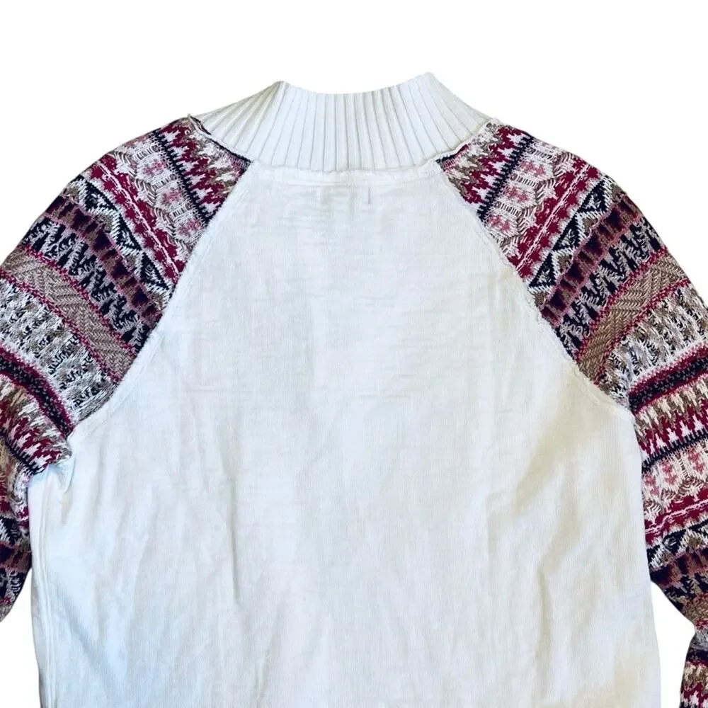 Sundance Women’s Sz S White Quarter Zip Sweater Fair Isle Sleeve Knit Cotton